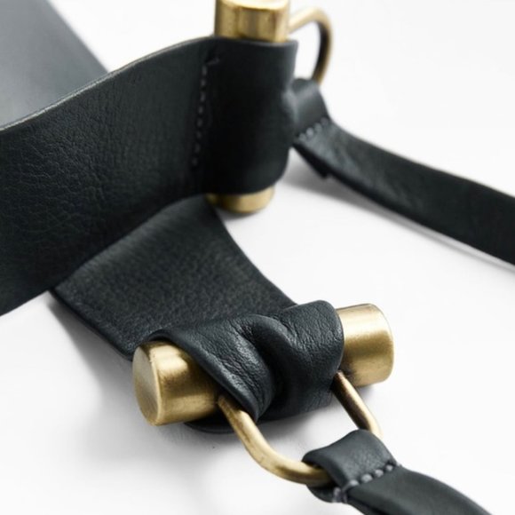 ZARA 100% LEATHER BLACK STRAP DETAIL LEATHER BELT